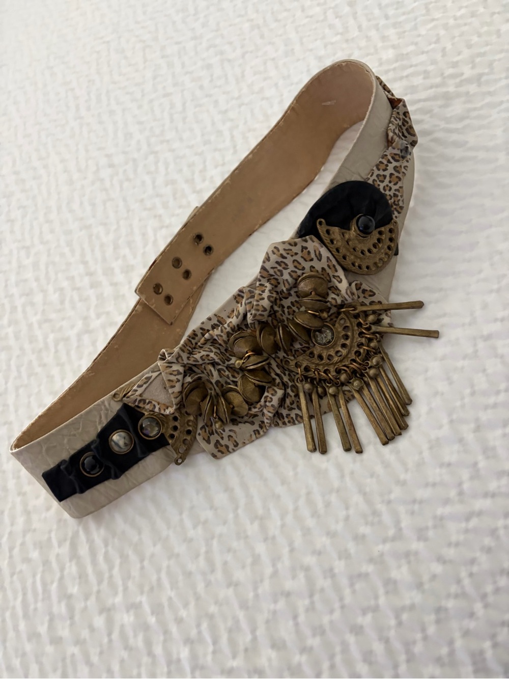 Vintage Nina Arjani Leatherock Belt Boho Artisan Belt Genuine Leather 80’s Small